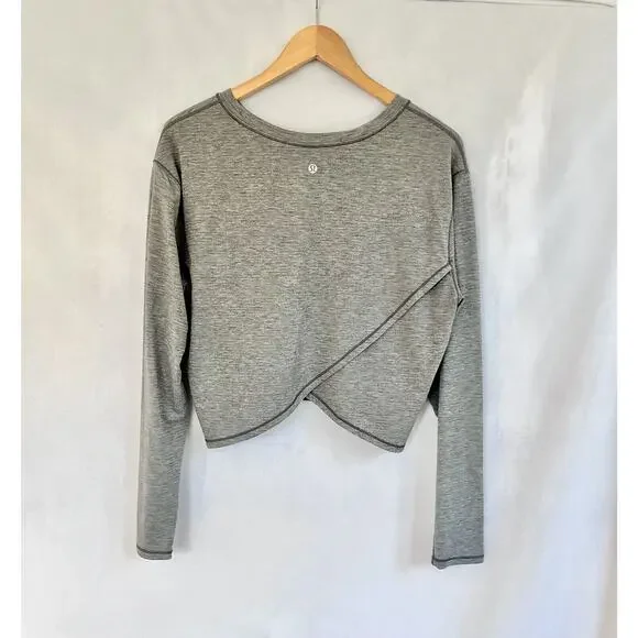 Lululemon Pushing Limits Long Sleeve Gray Top *LARGE Split Back Cropped EUC - Picture 4 of 8